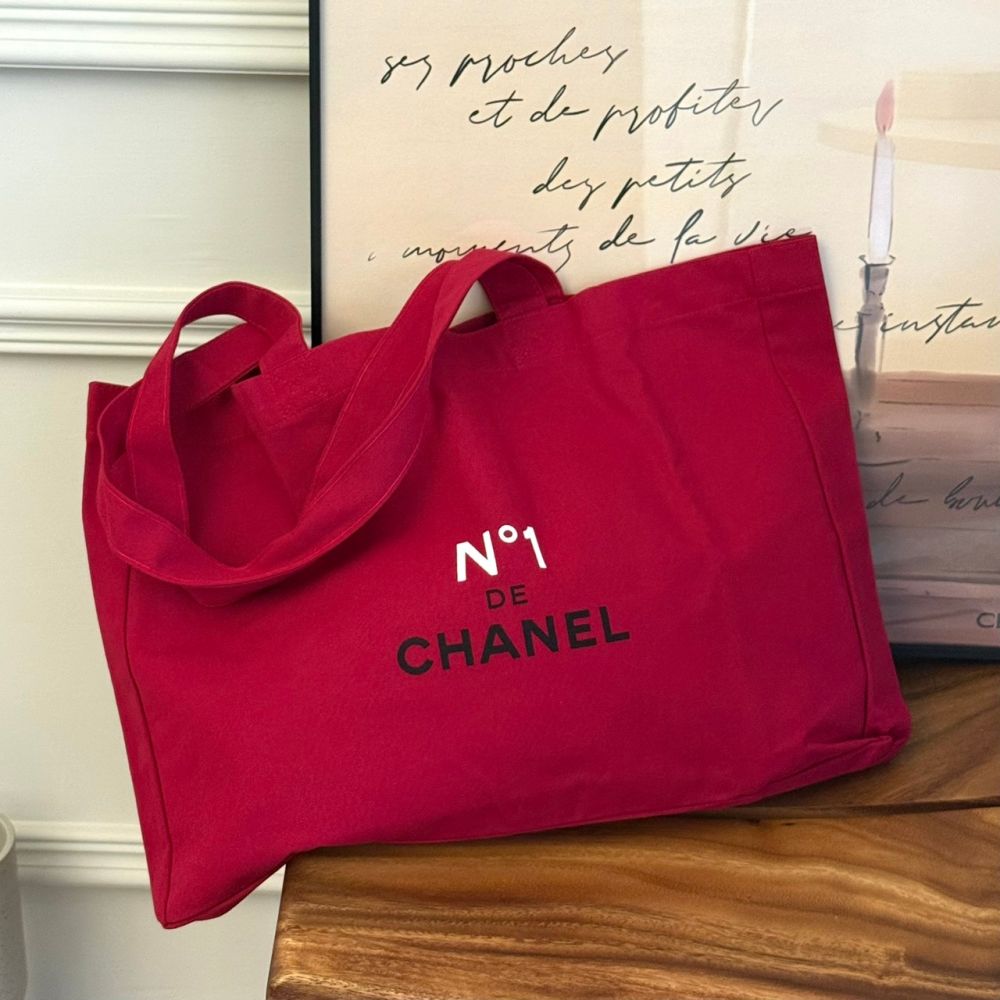 CHANEL N°1 經典紅帆布托特包大容量購物袋法國製| 肩背包/購物包