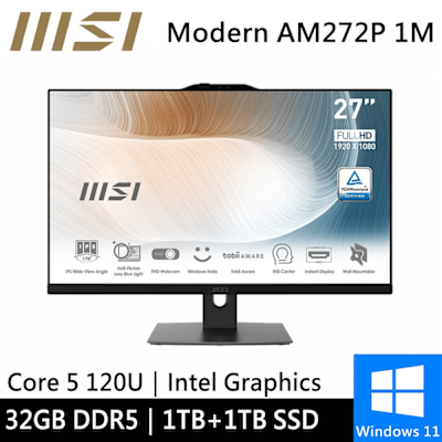 MSI微星 微星 Modern AM272P 1M-858TW-SP5 27型(Core 5 120U/32G/1TB+1TB/W11)特仕版