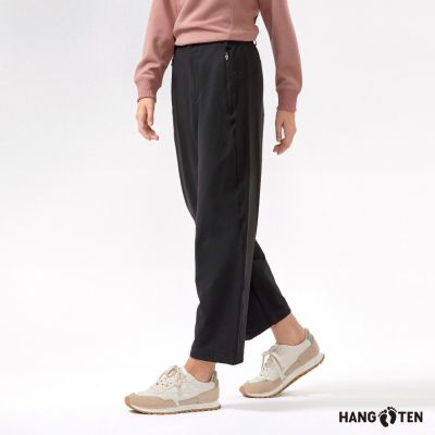 Hang Ten-女裝-保暖四面彈刷毛錐形長褲-黑色