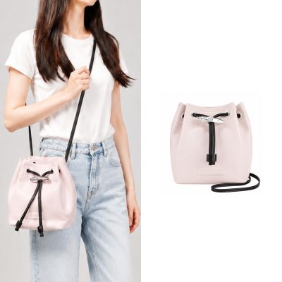 LONGCHAMP ROSEAU系列竹節小羊皮水桶斜背包(迷你/淡粉)