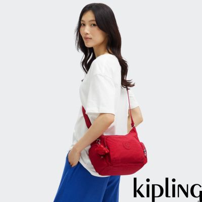 『牛角包』Kipling 寶石紅輕巧多袋實用側背包-GABB S