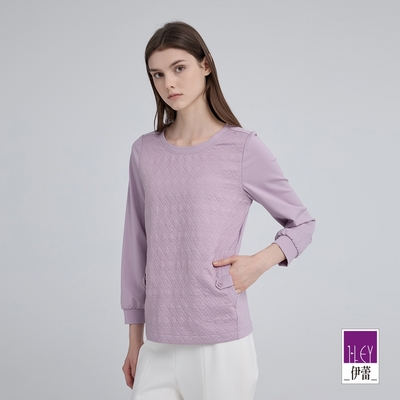 ILEY伊蕾 粉紫拼接縲縈壓紋上衣(淺紫；M-2L)