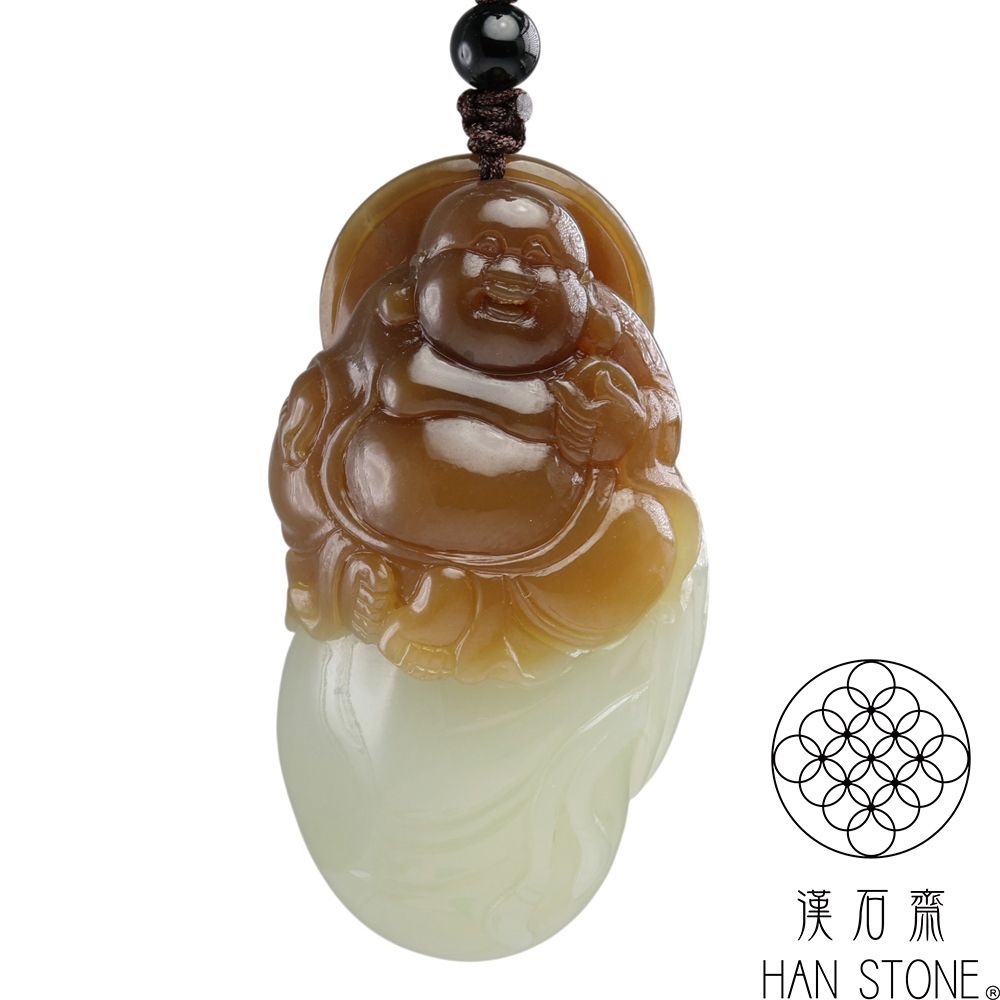 漢石齋】天然和田玉彌勒佛玉佩吊墜白玉帶糖(30*55*20mm) | 漢石齋