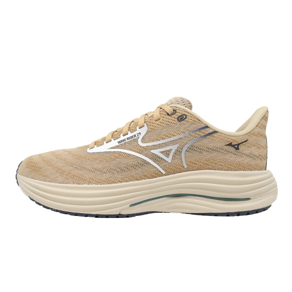 Mizuno 慢跑鞋Wave Rider 29 男鞋卡其白波浪片運動鞋美津濃J1GC2503-57