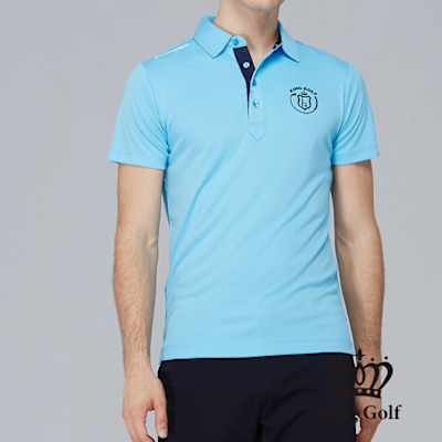 【KING GOLF】網路獨賣款-男款素面刺繡透氣簍空剪裁POLO衫/高爾夫球衫-藍