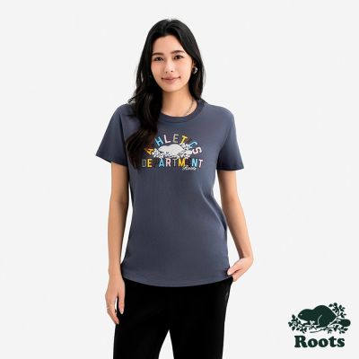 Roots 女裝- ATHLETIC DEPT 短袖上衣-深藍灰