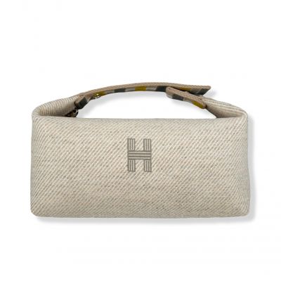 HERMES 愛馬仕 小款 帆布 手提包/收納袋/化妝包 (米色 x 多彩手把) Bride a Brac