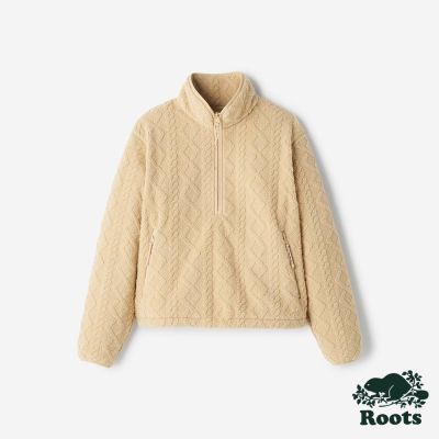 Roots女裝- CABLE SHEARLING HALF ZIP 上衣-奶油黃
