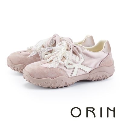 ORIN 珍珠蕾絲甜感綁帶運動休閒鞋 粉色