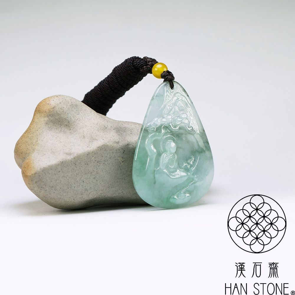 漢石齋】天然翡翠A貨菩提悟道玉佩吊墜細糯種飄花(38*49*5mm) | 漢石齋
