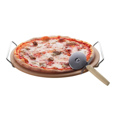 《EXCELSA》義大利 披薩刀+12吋石板披薩烤盤- Pizza 比薩 圓形烤盤