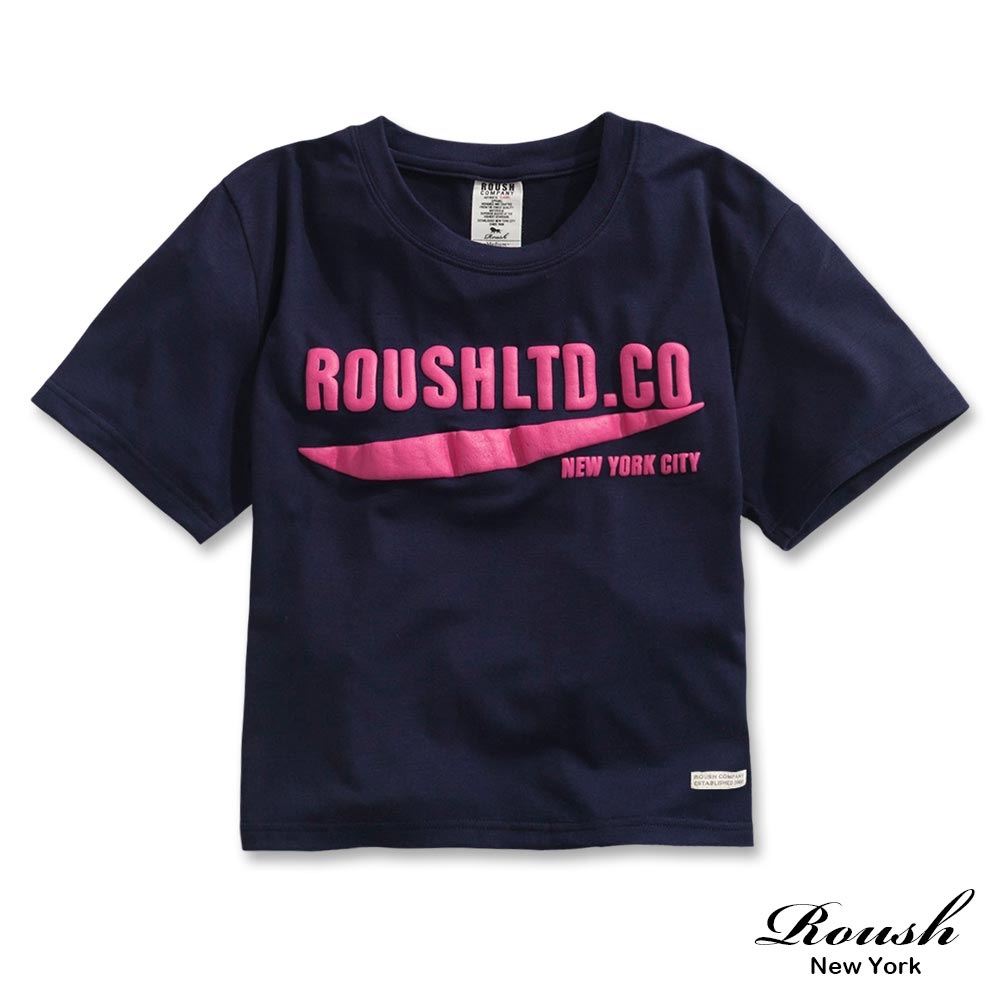 Roush 女生ROUSHLTD立體膠印彈性棉短T(2312180) (深藍)