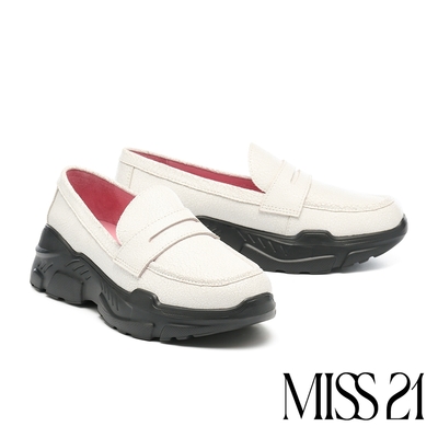 厚底鞋 MISS 21 個性少女裂紋牛皮便仕樂福厚底鞋-白