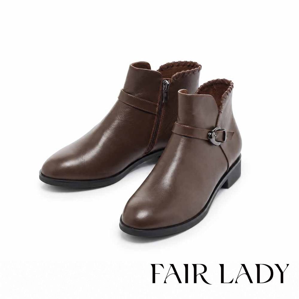 FAIR LADY 小時光 俐落編織低跟短靴 咖啡 (7H3296)