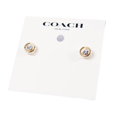 COACH 專櫃款 Halo Tea 玫瑰晶鑽針式耳環-金色
