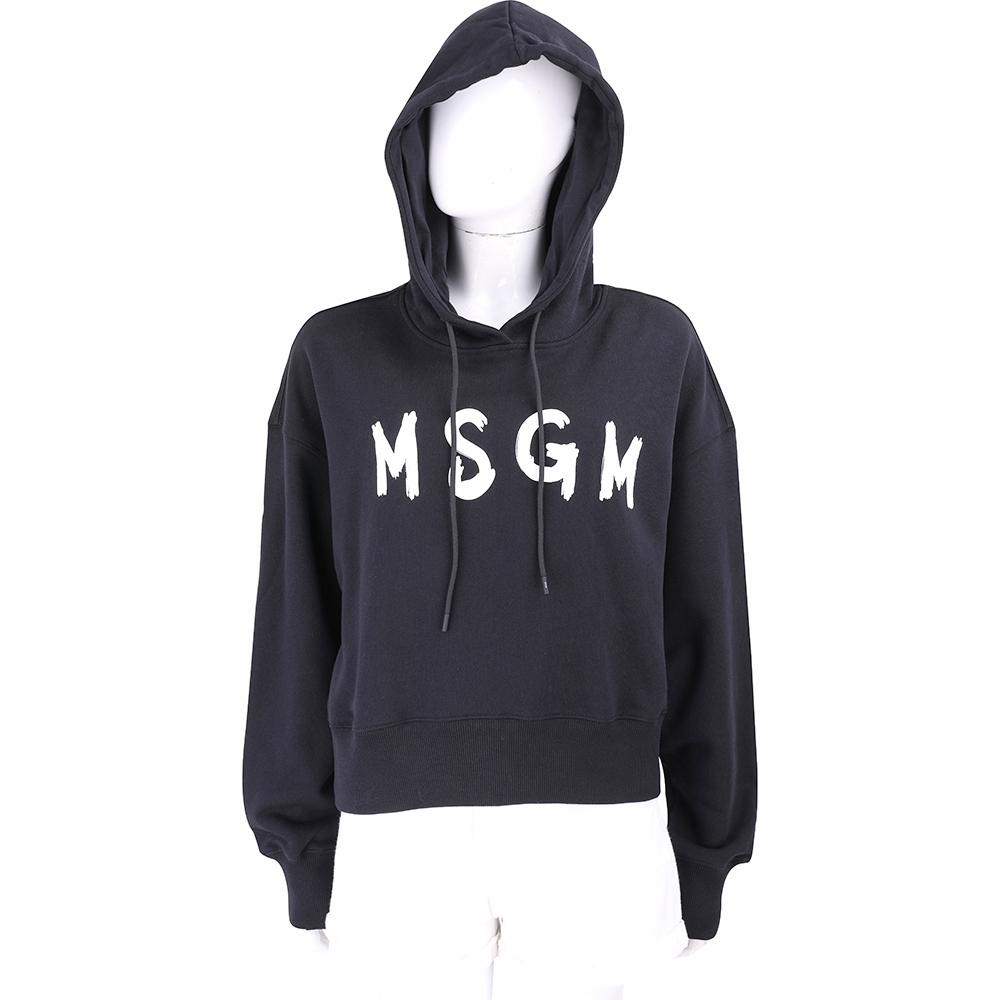 MSGM 斑駁字母黑色棉質連帽長袖運動衫 大學T(女款)