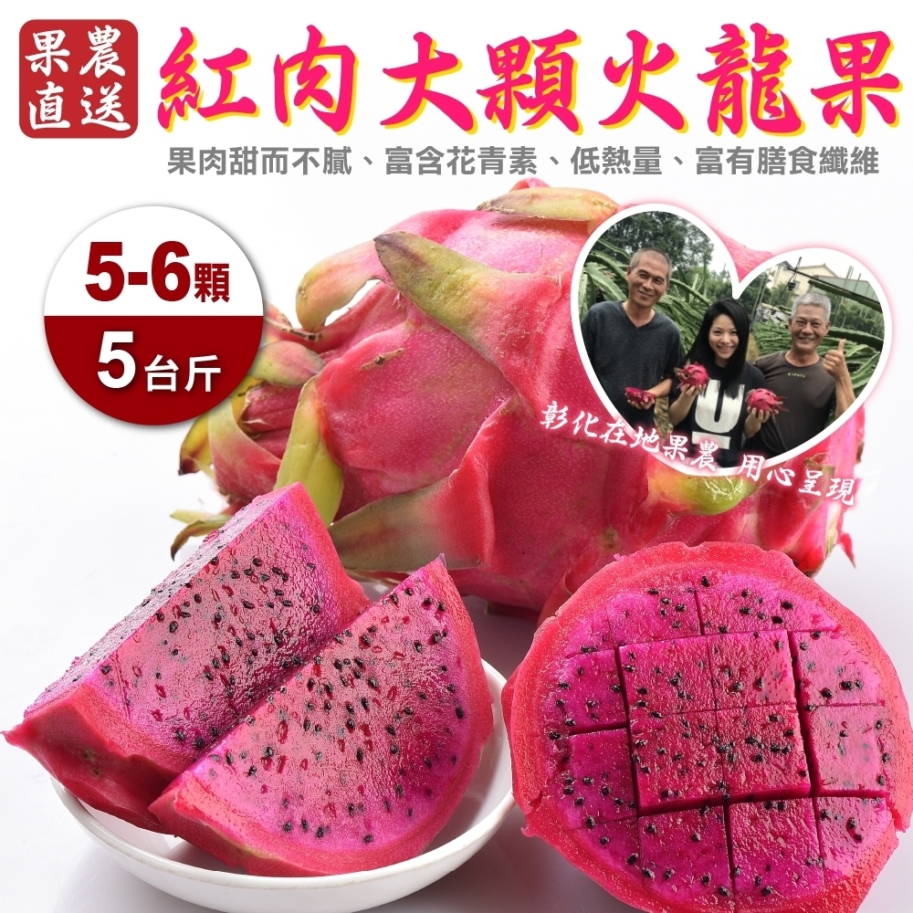 【果農直配】台灣紅肉火龍果5斤X2箱(每箱5-7顆)