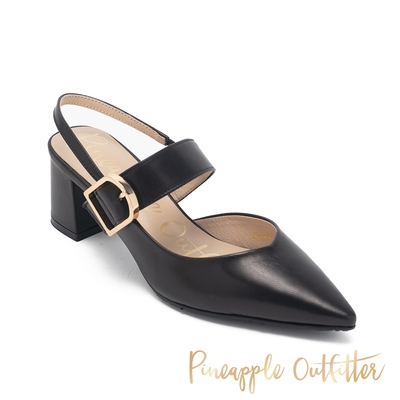 Pineapple Outfitter-率性皮帶釦飾裸跟鞋 IGNATZ-黑色