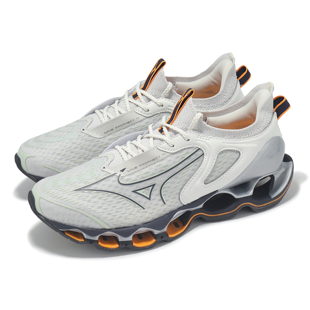 Mizuno 慢跑鞋Wave Prophecy 14 男鞋灰白回彈簍空運動鞋美津濃J1GC2551