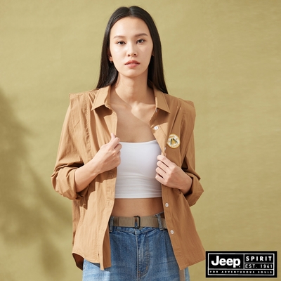 JEEP女裝 活片剪接長袖襯衫-咖啡色