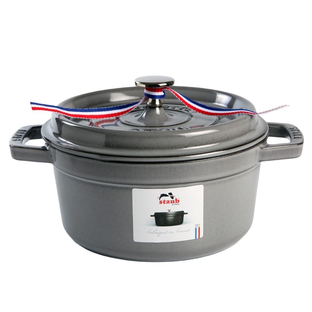 Staub 圓形鑄鐵鍋20cm 2.2L 石墨灰法國製湯鍋燉鍋(電磁爐IH爐可用