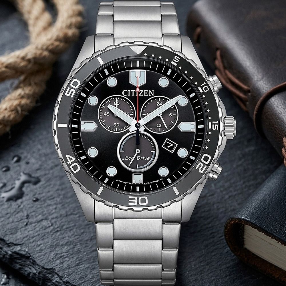 CITIZEN 星辰 Diver-Design 運動潛水風格 光動能三眼計時手錶 開學換新季 送禮推薦-43mm AT2568-82E