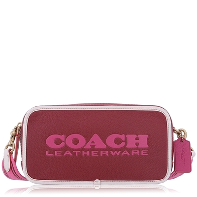 COACH 拼色 卵石紋皮革 / KIA 小款 / 斜背 相機包(專櫃款/櫻桃紅)