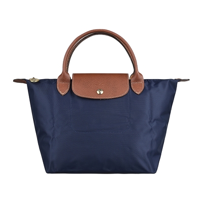 LONGCHAMP LE PLIAGE系列壓印LOGO經典摺疊款尼龍短把拉鍊手提水餃包(小/深藍)