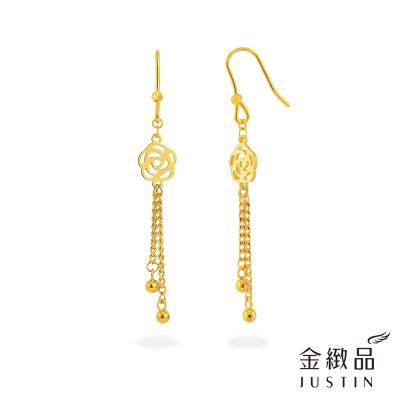 金緻品 黃金垂吊耳環 流蘇玫瑰 0.66錢 5G工藝