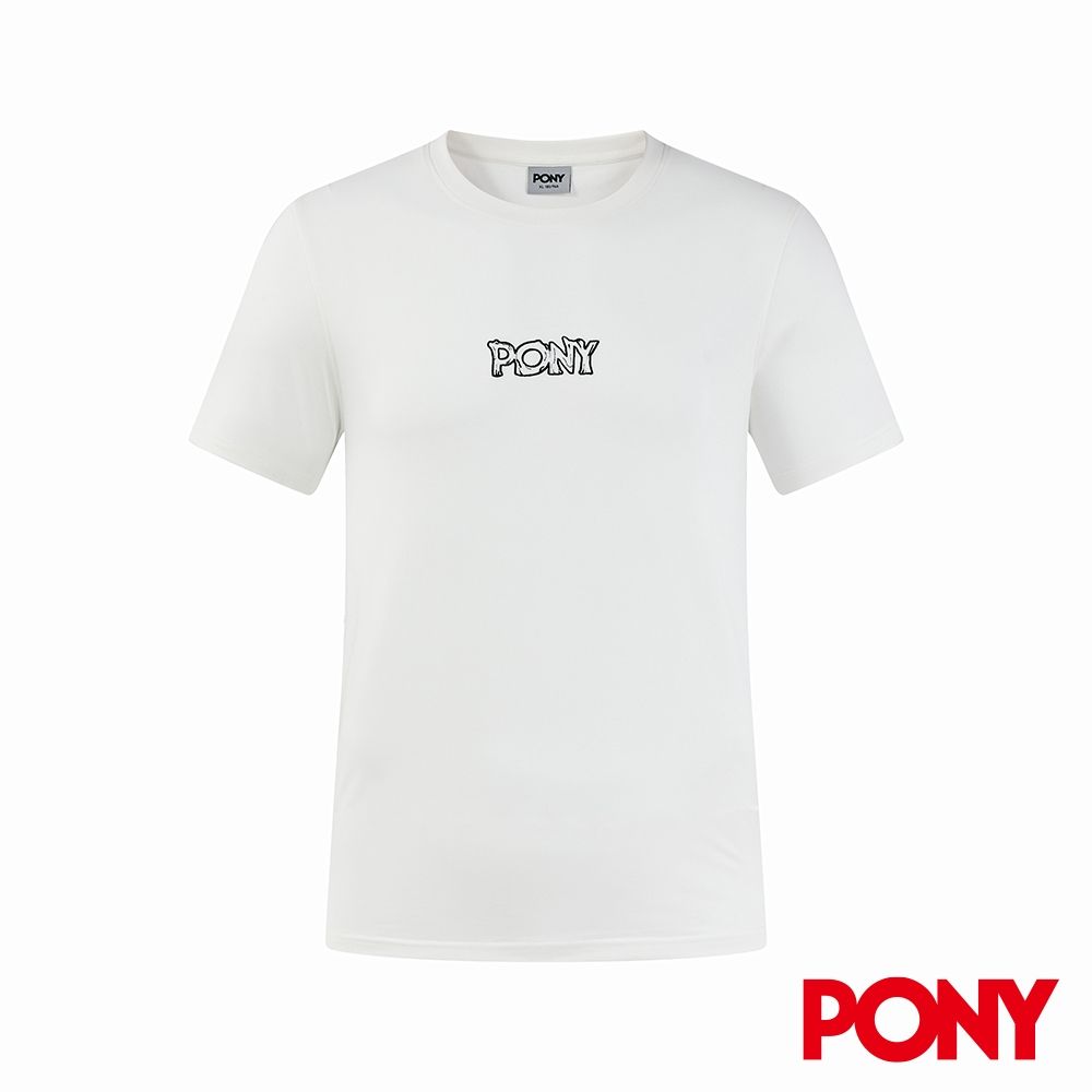 【PONY】小空調涼感T恤 抗菌抑味 透氣親膚 刺繡LOGO 山系塗鴉印花 男 白