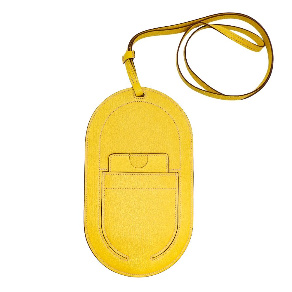 二手品 Hermes In The Loop 山羊皮直式手機包(D刻/黃)