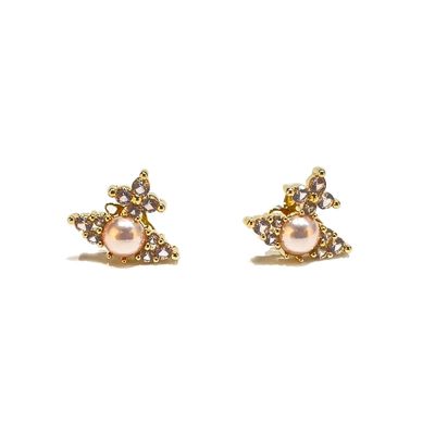 Vivienne Westwood Feodora 耳環(金/粉色珍珠球體及粉晶鑽土星環logo)