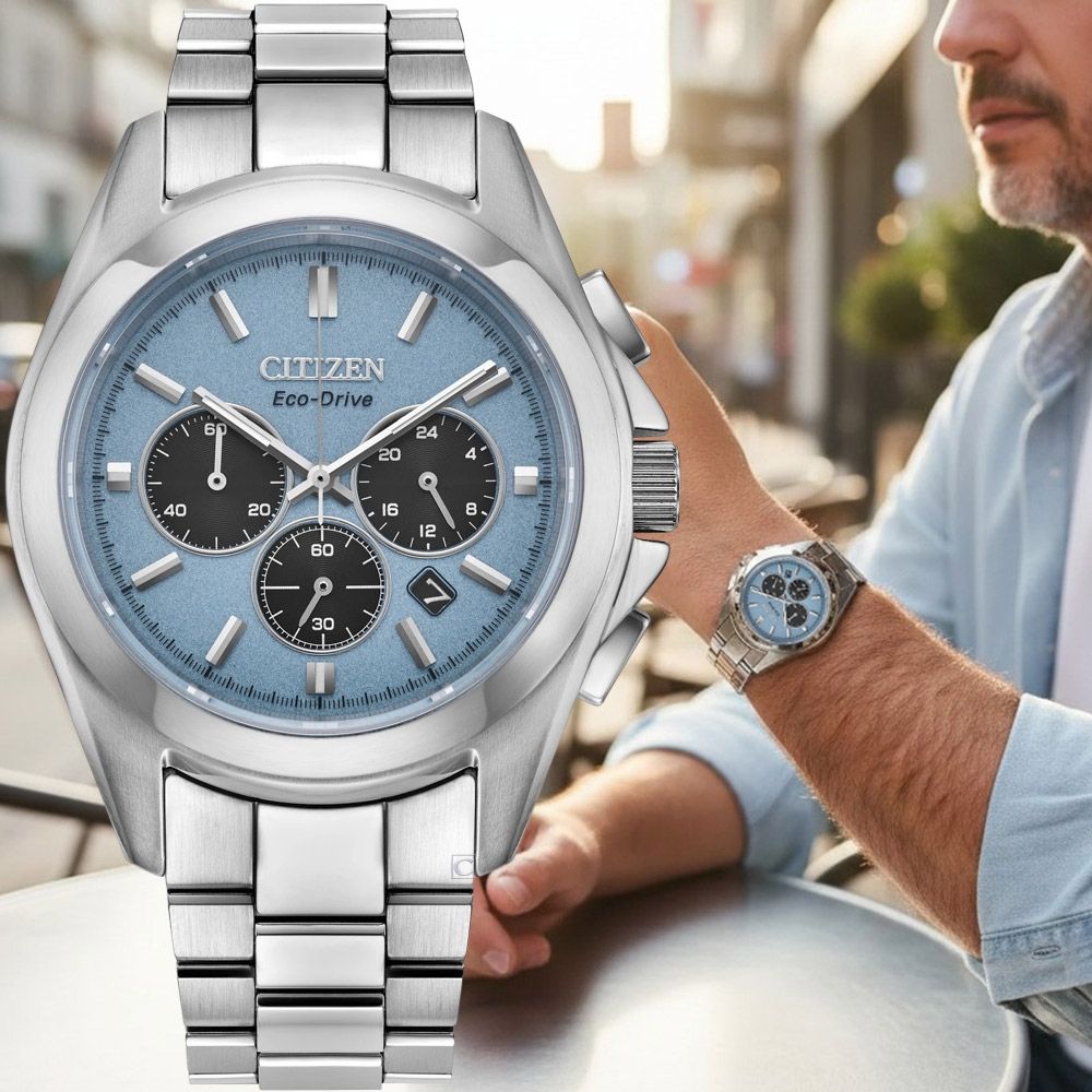 CITIZEN 星辰 光動能三眼計時腕錶 男錶 手錶-40.5mm藍 CA4680-55L