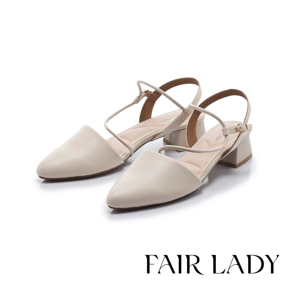 FAIR LADY 芯太軟 美腳背尖頭低跟涼鞋 復古白(403007)