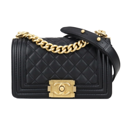 CHANEL香奈兒 CHANEL 經典BOY系列荔枝紋小牛皮翻蓋斜背包(黑色)