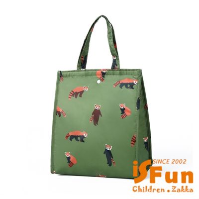 iSFun 折疊手提 保溫保冷三角便當袋 綠浣熊