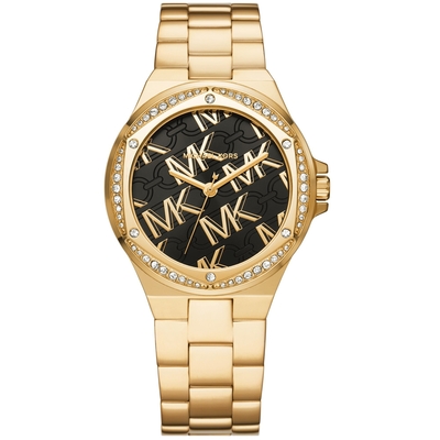 MK手表 MICHAEL KORS / 經典LOGO 晶鑽奢華日本機芯礦石強化玻璃不鏽鋼手錶-黑x