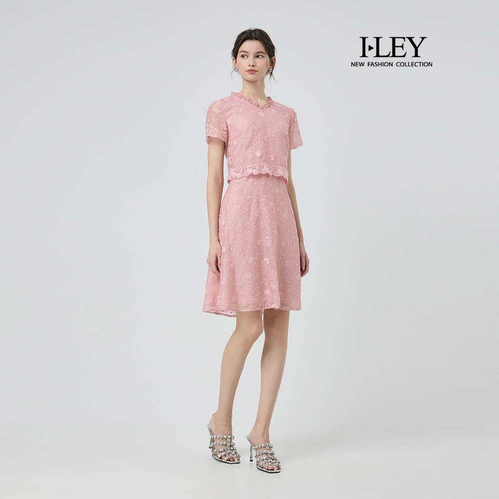 ILEY伊蕾 優雅蕾絲假兩件式洋裝(粉；M-2L)
