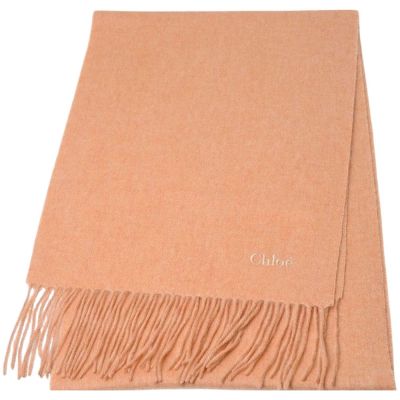 CHLOE 經典刺繡品牌LOGO圖騰喀什米爾圍巾(粉膚色/195*31CM)