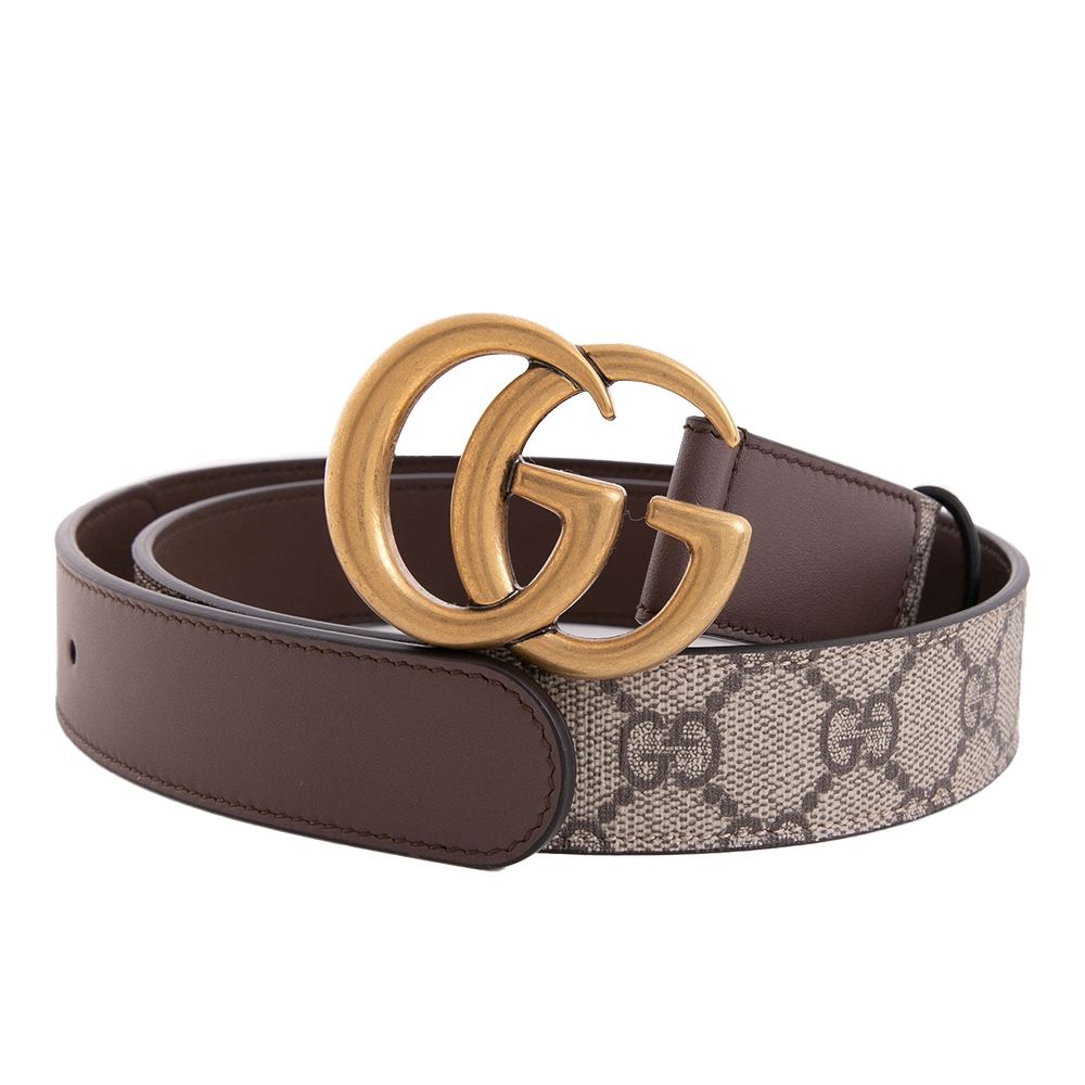 GUCCI 帆布Belt皮帶 GUCCI GG MARMONT 3CM皮革拼接GG帆布皮帶(棕色-福利品) | GUCCI