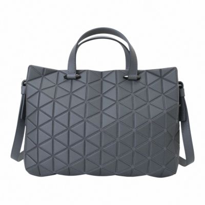 ISSEY MIYAKE BAOBAO 皮質幾何方格手提/斜背兩用包(霧面灰)小