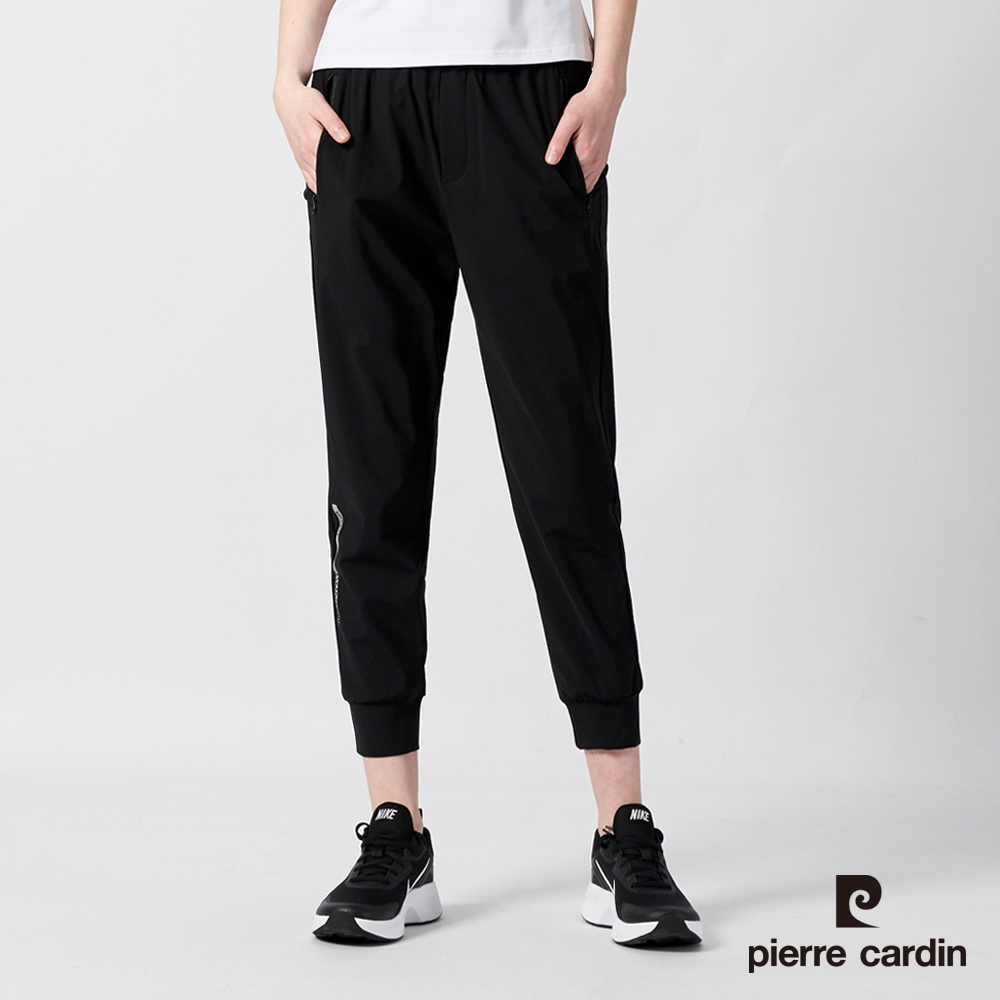 pierre cardin 皮爾卡登 男女款 冰絲涼感透氣彈力機能褲(多款任選) (女款(束口)-黑色)