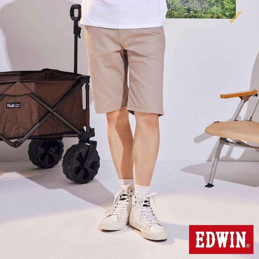 EDWIN 男裝 EDGE 合身乾爽丹寧短褲-灰卡其