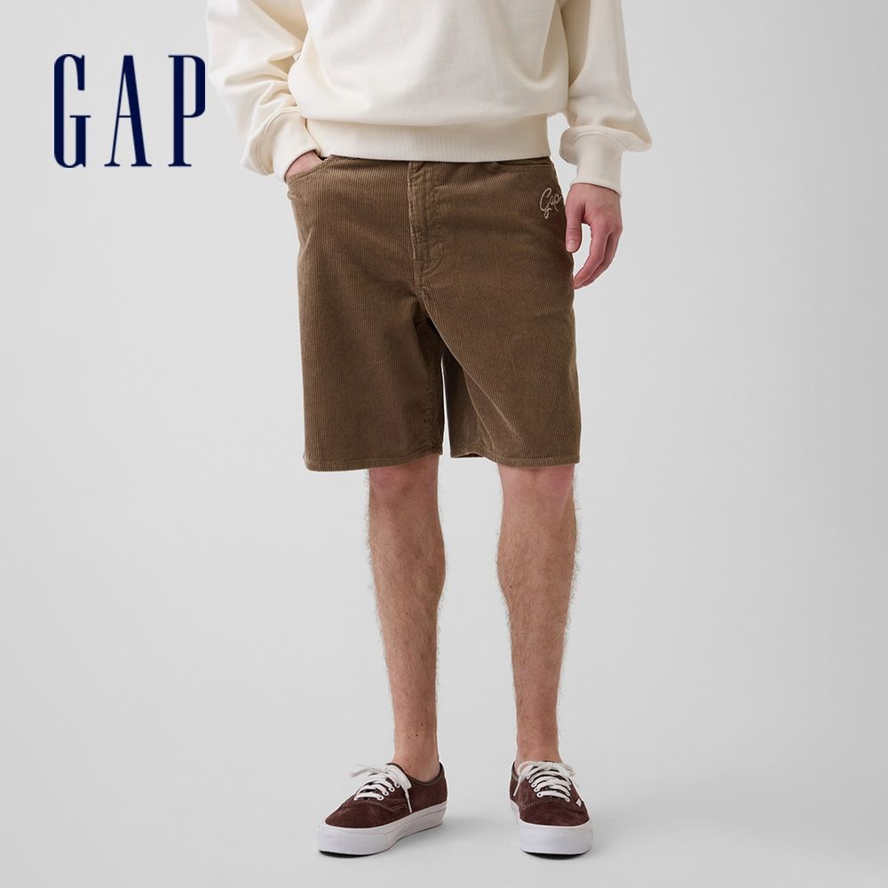 【GAP】9 吋寬鬆燈芯絨短褲-海灘木色/淺黃色/帆船藍(894398) (海灘木色)