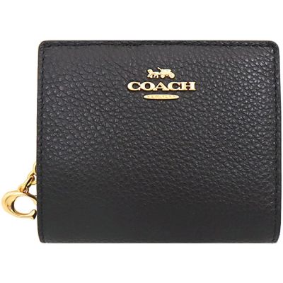 COACH Cx黑色皮革立體LOGO對折式零錢包短夾
