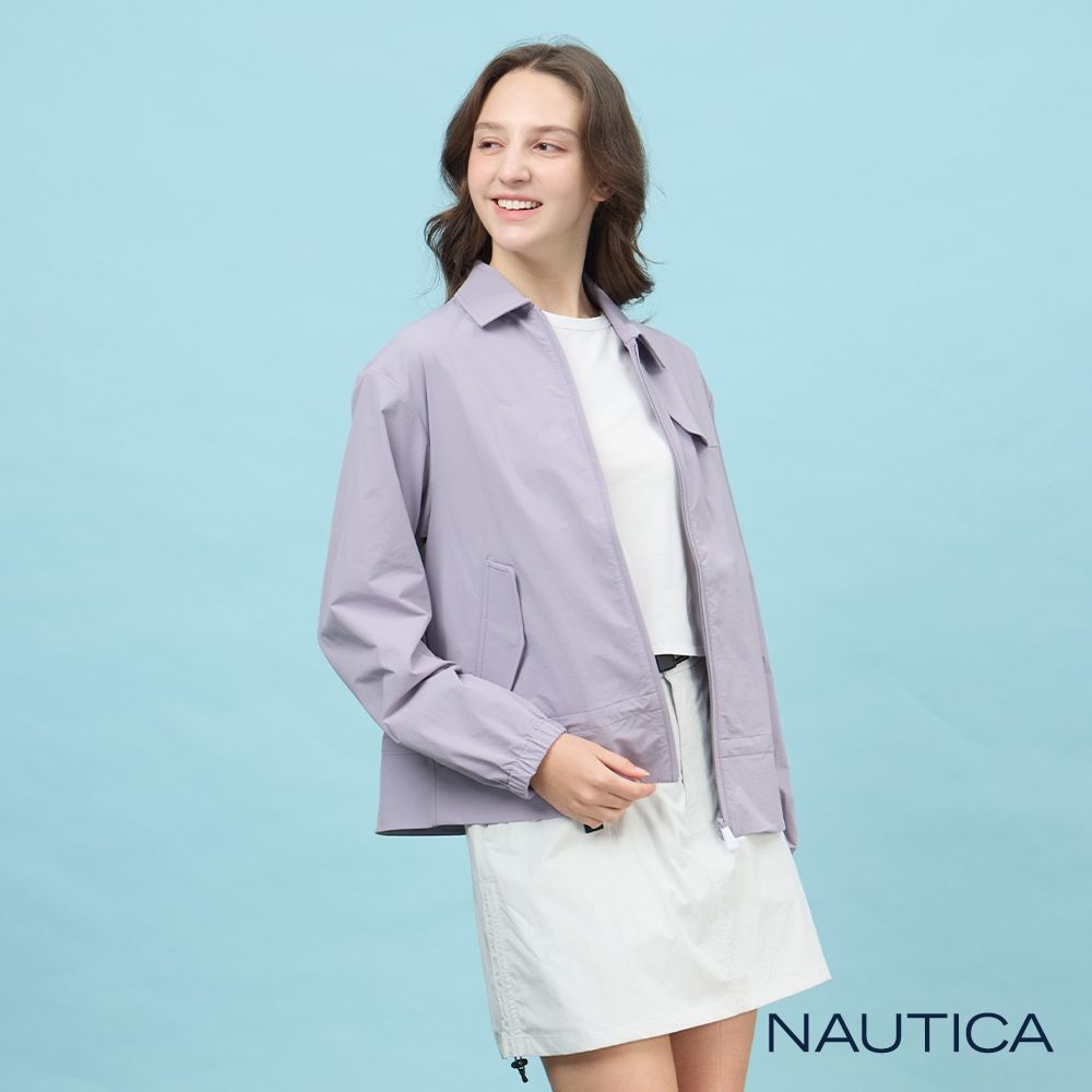 NAUTICA 官方旗艦 女裝 機能防潑水拉鍊外套-紫羅蘭色