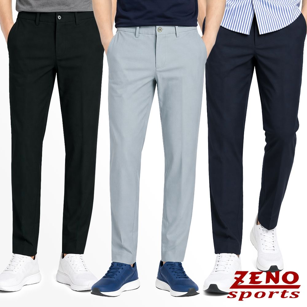 ZENO 萊賽爾涼爽棉 吸濕透氣 舒適彈性布料 男款平口休閒長褲 鉑砂紋多色任選 (岩黑)