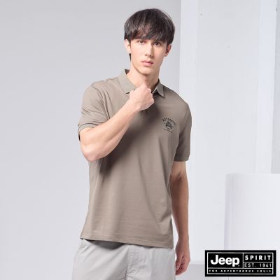 JEEP  男裝 簡約吉普車刺繡短袖POLO衫-灰色