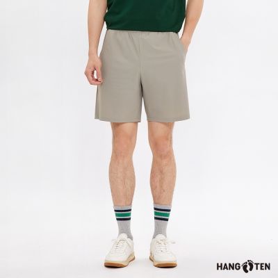 Hang Ten-男裝- 經編布鬆緊帶短褲-亞麻綠