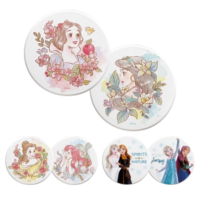 【收納王妃】Disney 迪士尼 公主冰雪系列 珪藻土杯墊 (2入/組) 水彩白雪茉莉/水彩貝兒愛麗兒/雪花艾莎安娜